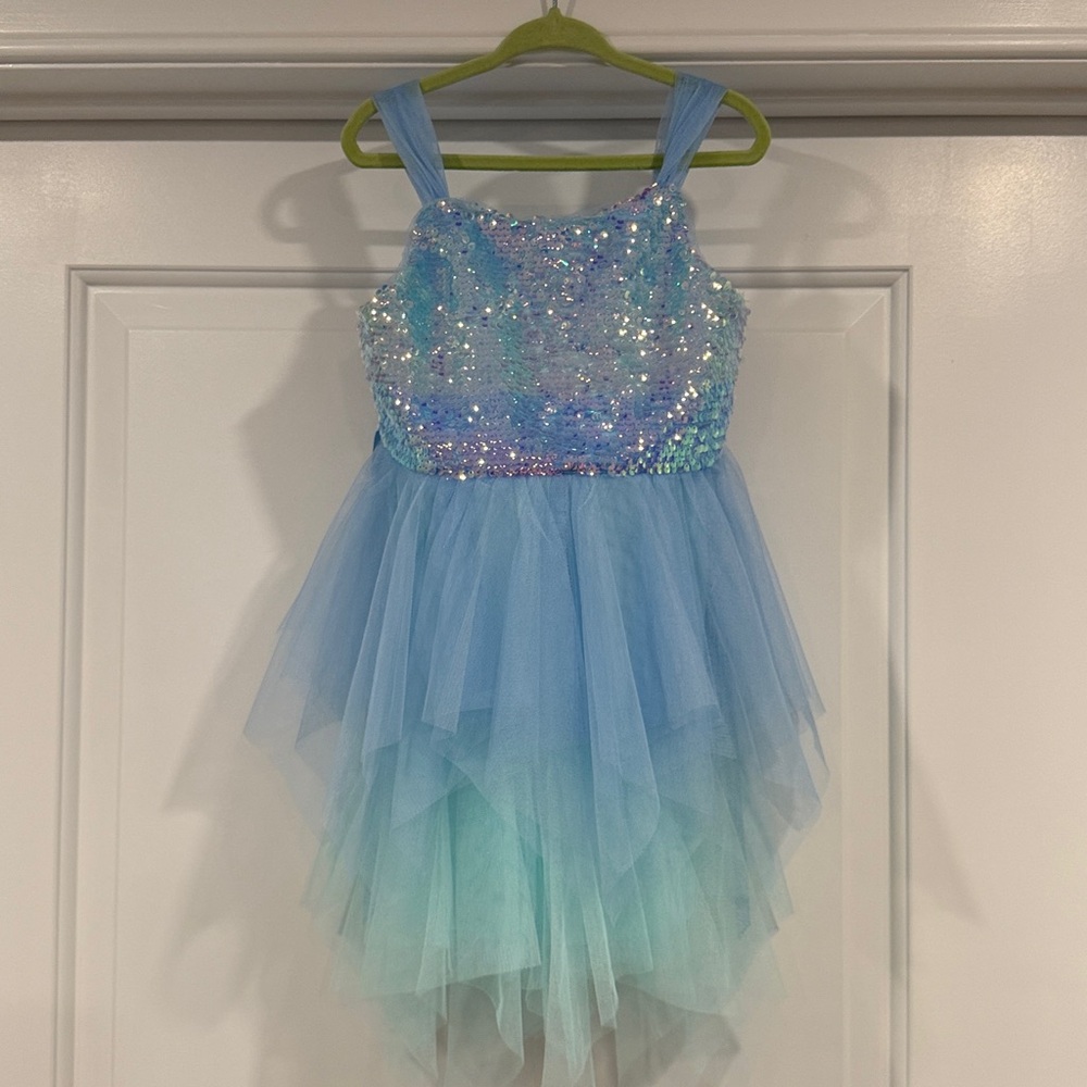 Sparkling Blue + Green Sequence / Tulle Toddler Girls Size 4 Dress, Mermaid
